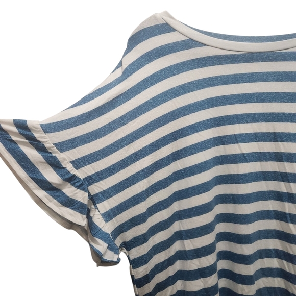 NWOT LuLaRoe LeeAnn Ruffle Sleeve Top Blue White Stripes Size M Nautical Summer - Picture 5 of 5